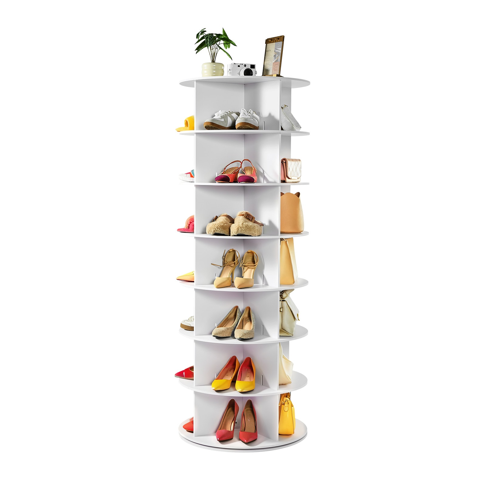 7 Tier Rotating Shoe Rack Tower 360 Spinning Carousel Organizer_voghion.com